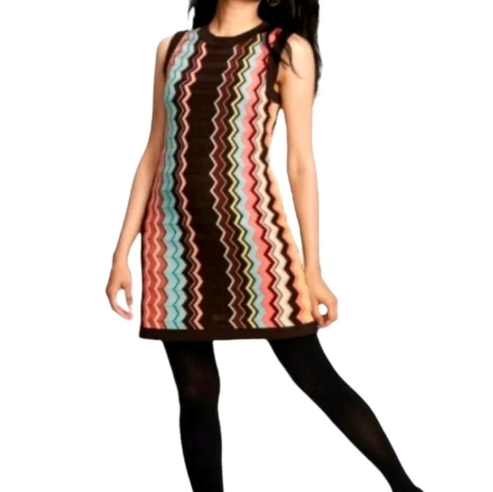 Missoni for Target Brown Zigzag Mini Dress with Multicolor Stripes
